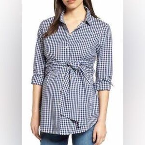 Isabella Oliver Lindsay Maternity Shirt in Blue Gingham - NEW - Size 6 US